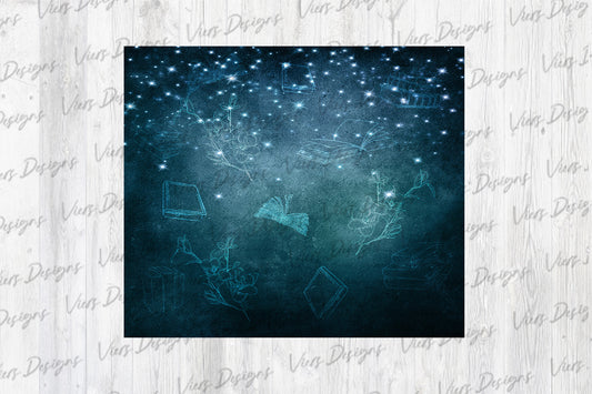 Celestial Books Tumbler Wrap PNG – 20oz Skinny Bookish Design