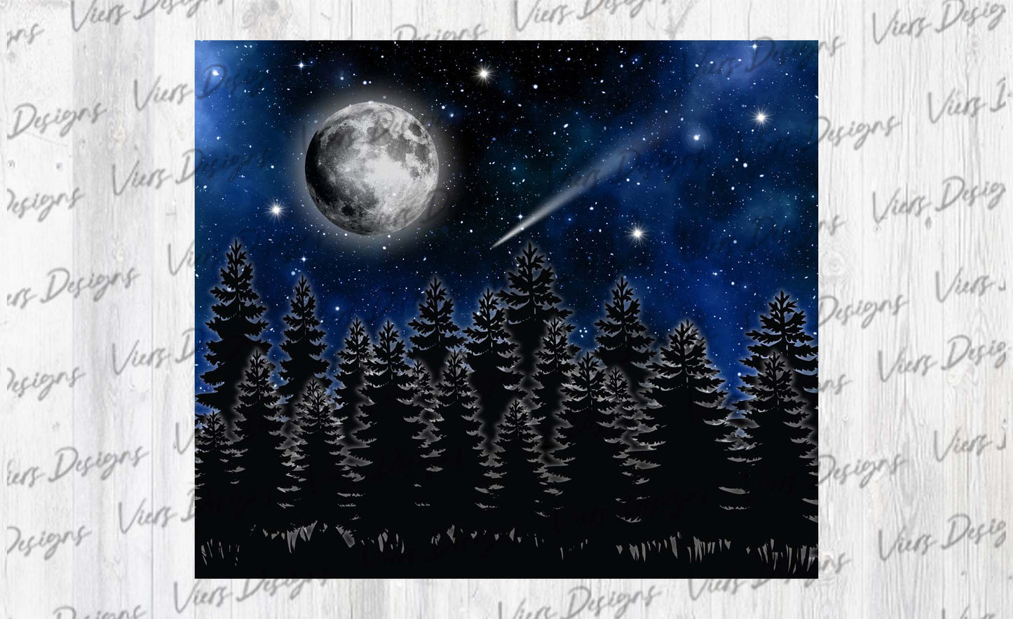 Blue Galaxy Forest Tumbler Wrap PNG – 20oz Skinny Celestial Design