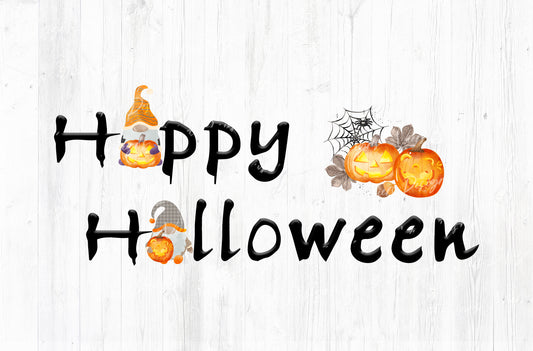 Happy Halloween Gnomes Sublimation PNG — Horizontal Black