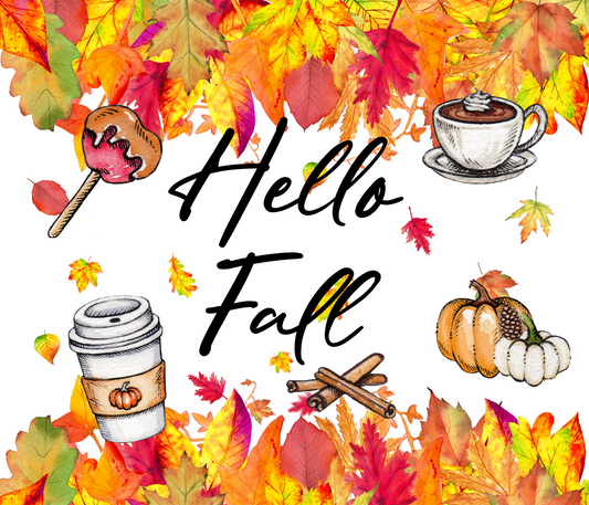 Hello Fall Tumbler Wrap PNG – 20oz Skinny Autumn Design (White Background)