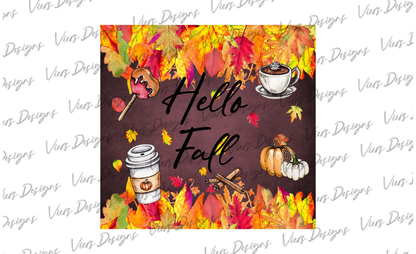 Hello Fall Tumbler Wrap PNG – 20oz Skinny Autumn Design (Plum Background)