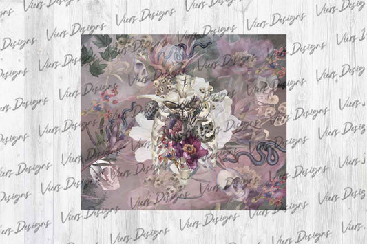 Rib Cage and Flowers Tumbler Wrap PNG – Gothic Boho Floral Design (20oz & 30oz)