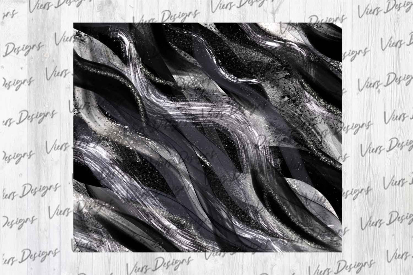 Black Silver Shimmer Wave Tumbler Wrap PNG