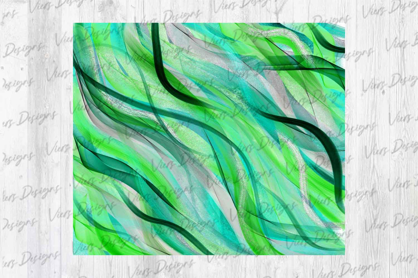 Green & Teal Shimmer Wave Tumbler Wrap PNG