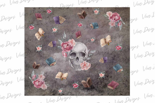 Skull and Books Tumbler Wrap PNG – 20oz Skinny Dark Academia Design