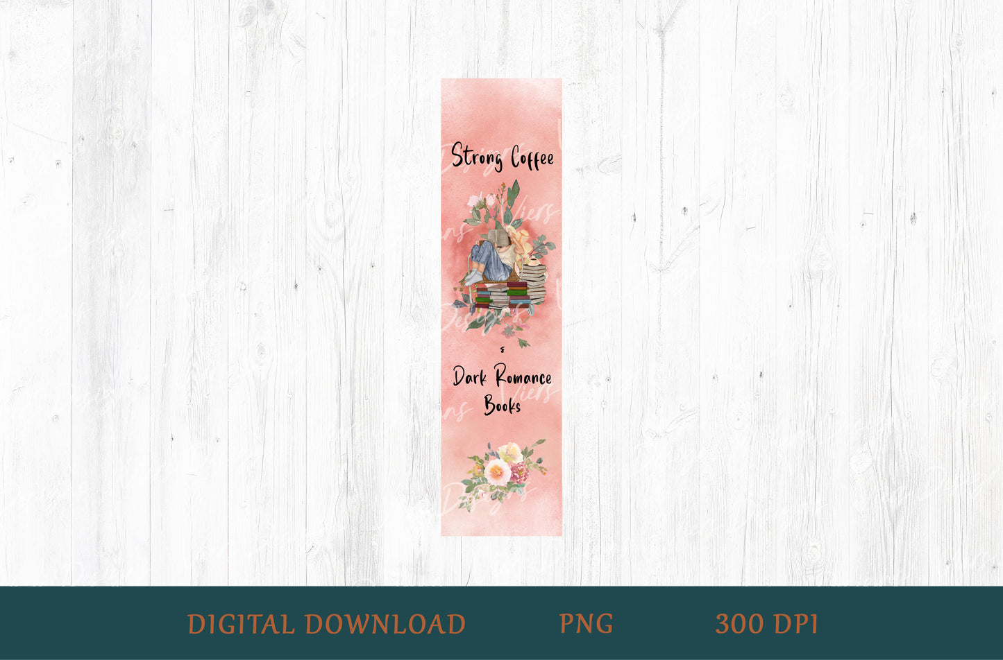Strong Coffee & Dark Romance Books Bookmark PNG