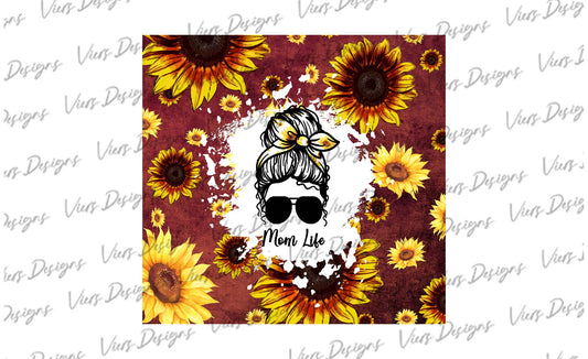 Sunflower Mom Life Tumbler Wrap PNG – 20oz Skinny Design