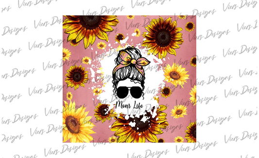 Sunflower Mom Life Tumbler Wrap PNG – 20oz Skinny Design (Pink)
