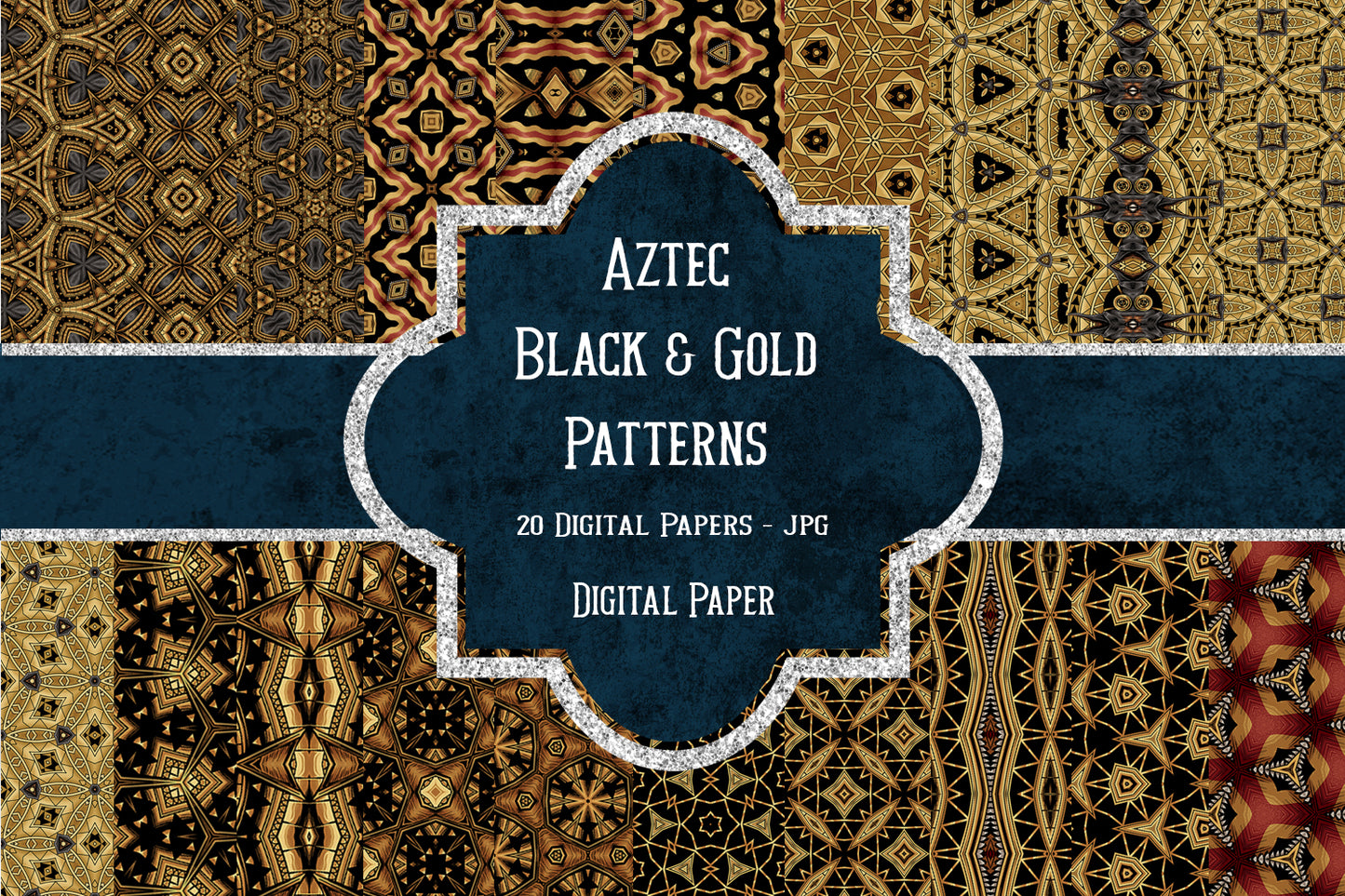 Black & Gold Aztec Digital Paper Pack
