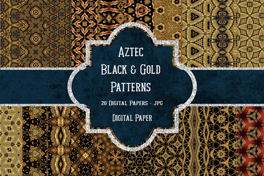 Black & Gold Aztec Digital Paper Pack