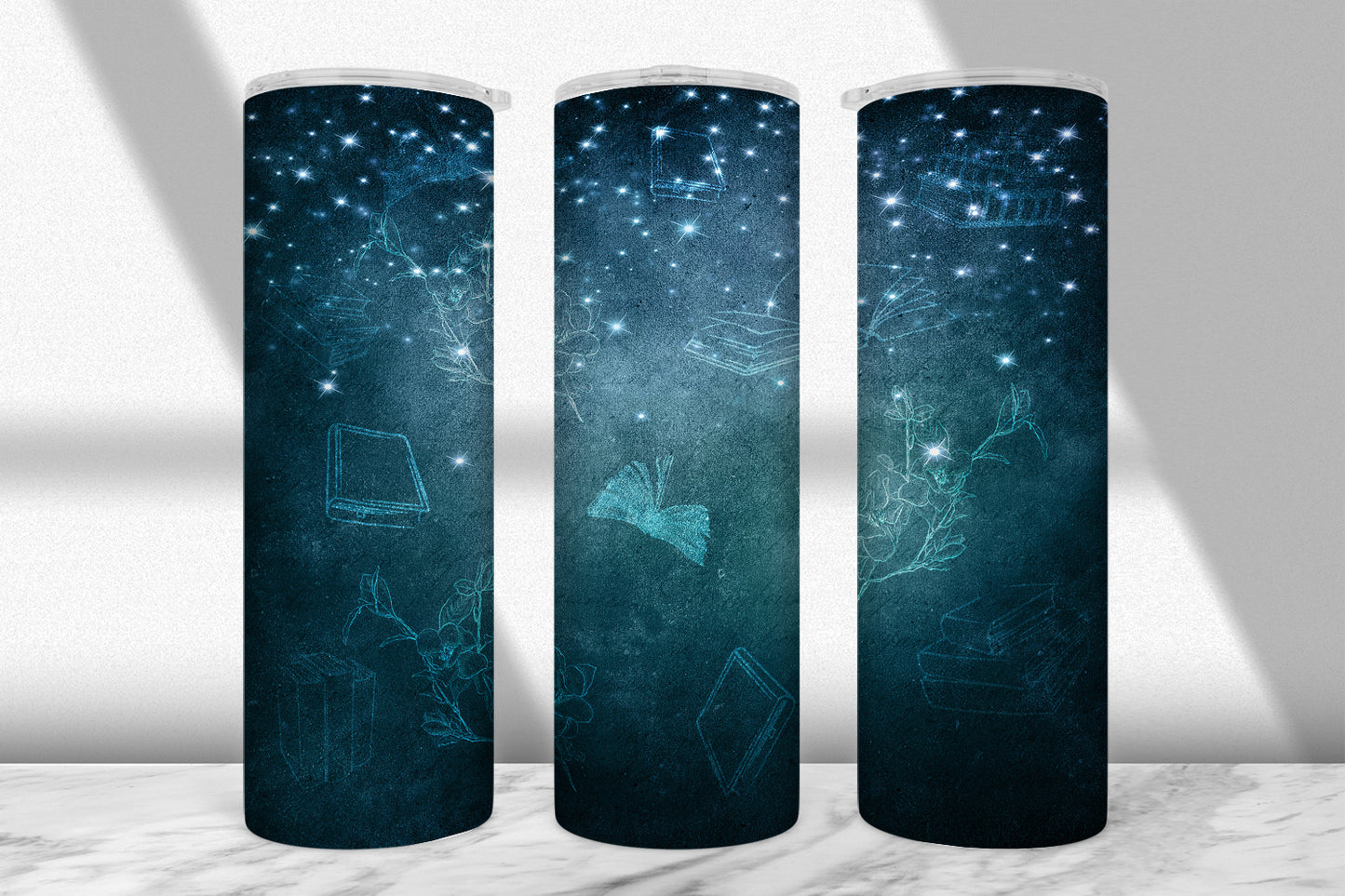 Celestial Books Tumbler Wrap PNG – 20oz Skinny Bookish Design
