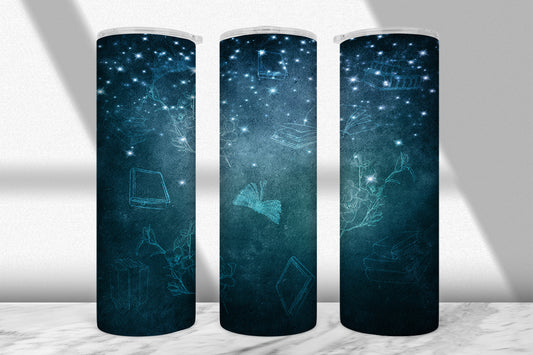 Celestial Books Tumbler Wrap PNG – 20oz Skinny Bookish Design