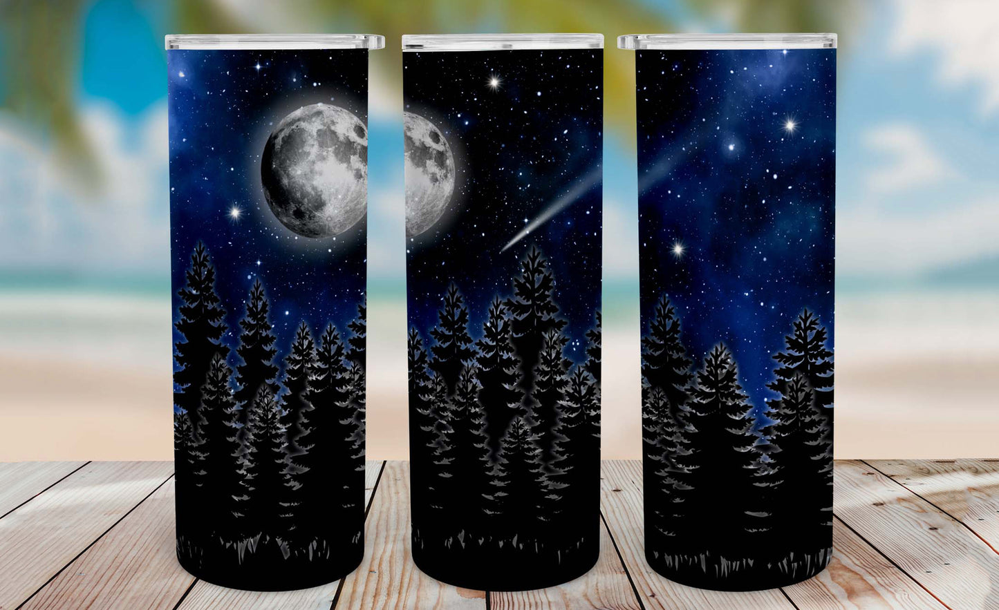 Blue Galaxy Forest Tumbler Wrap PNG – 20oz Skinny Celestial Design