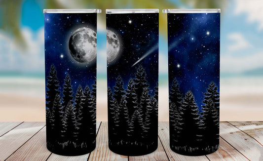 Blue Galaxy Forest Tumbler Wrap PNG – 20oz Skinny Celestial Design