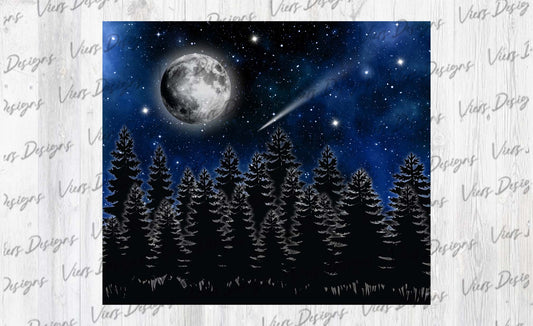 Blue Galaxy Forest Tumbler Wrap PNG – 20oz Skinny Celestial Design