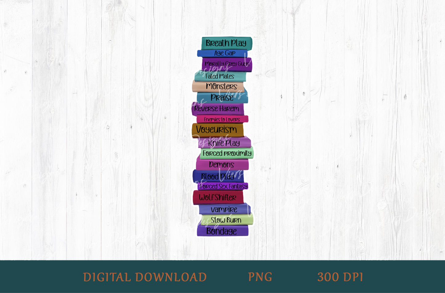 Dark Romance Trope Stack Bookmark PNG