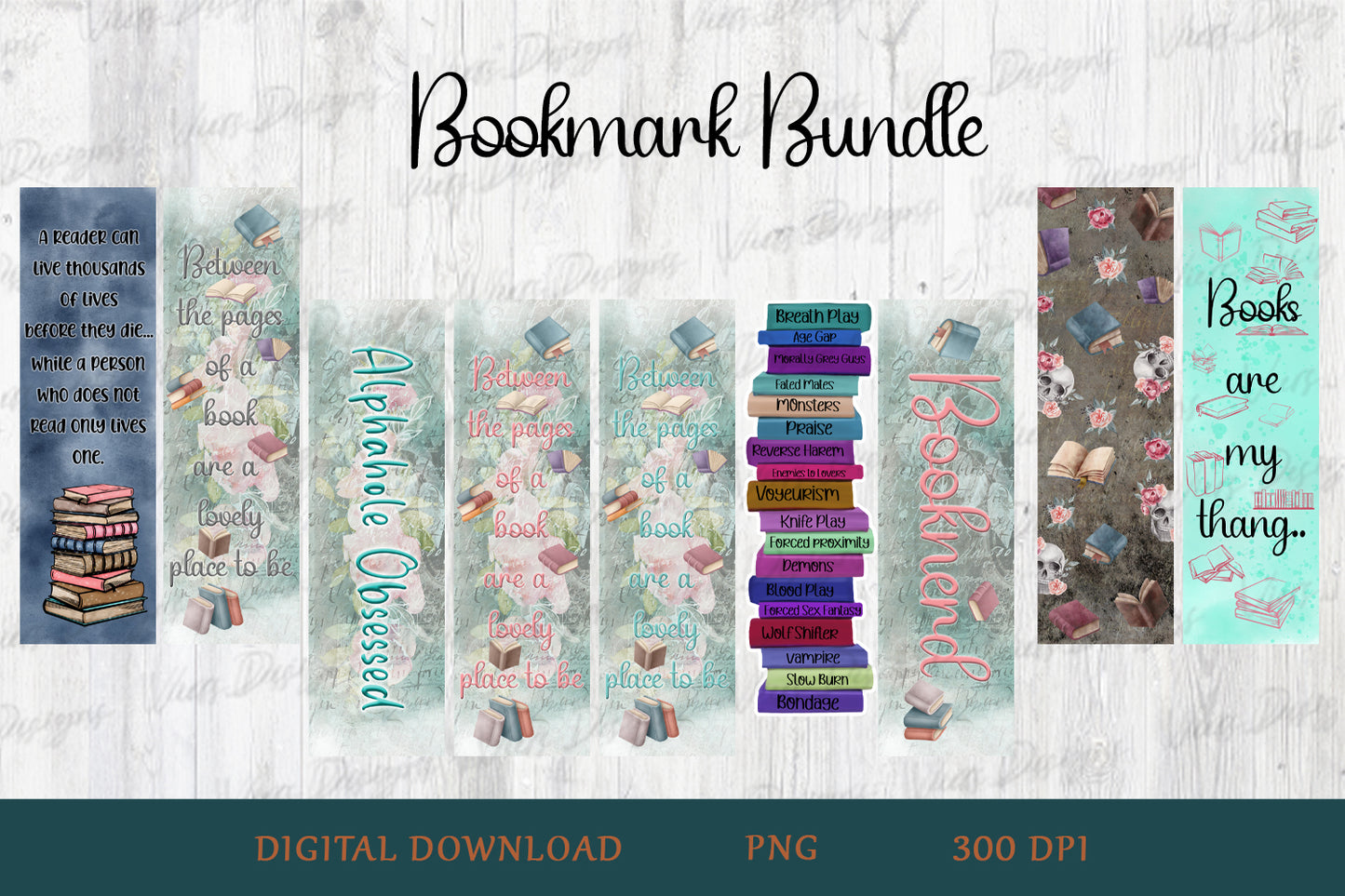 Adult Bookish Bookmark Bundle PNG — 9 Designs
