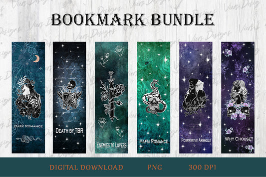 Gothic Dark Romance Bookmark Bundle PNG — 6 Designs