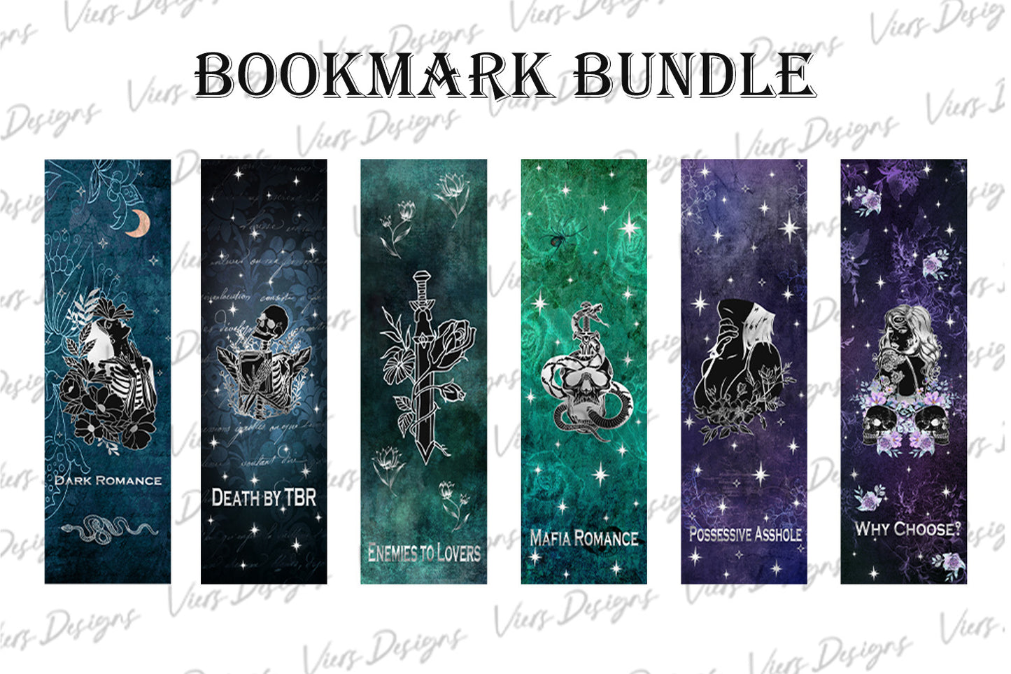 Gothic Dark Romance Bookmark Bundle PNG — 6 Designs