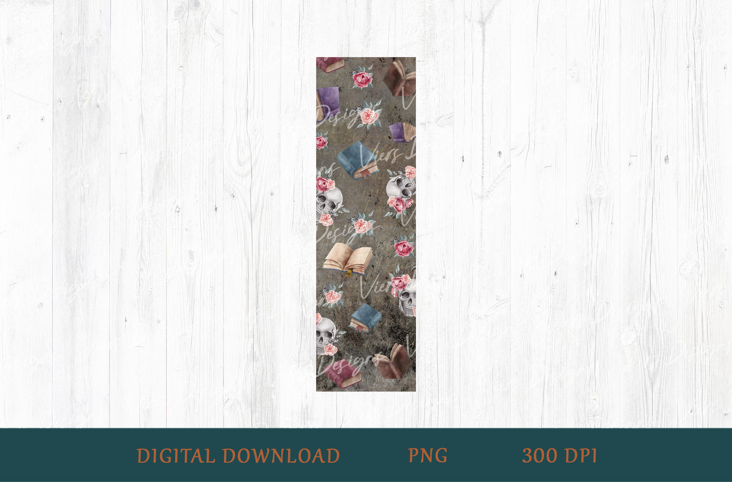 Skulls & Roses Books Bookmark PNG