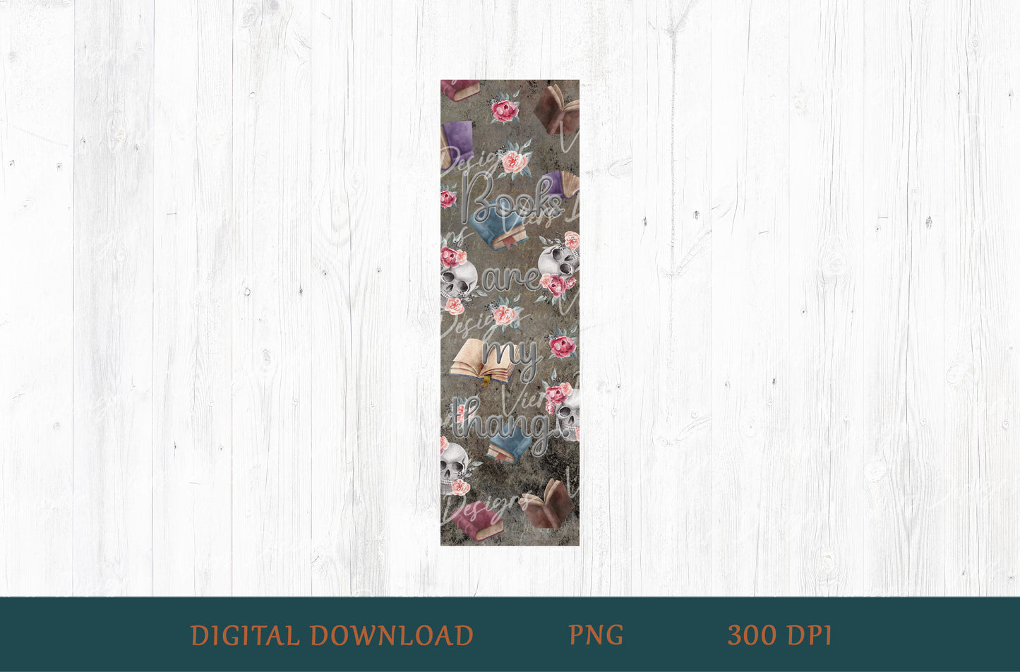 Books Are My Thang Bookmark PNG — Skulls & Roses