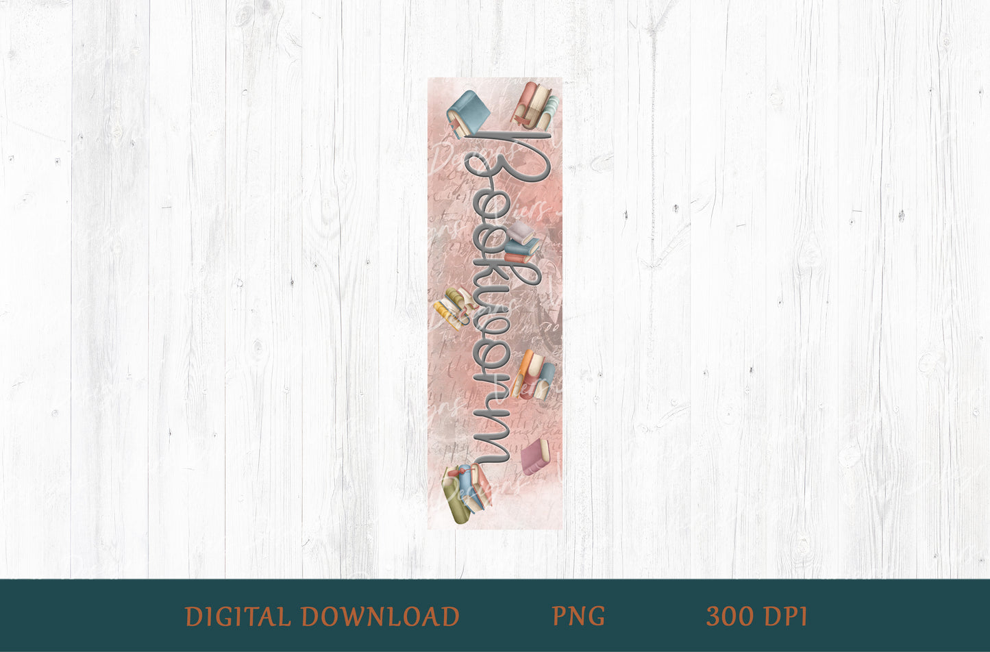 Bookworm Bookmark PNG — Blush