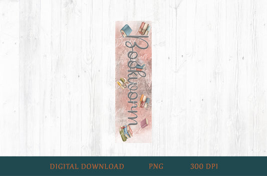 Bookworm Bookmark PNG — Blush