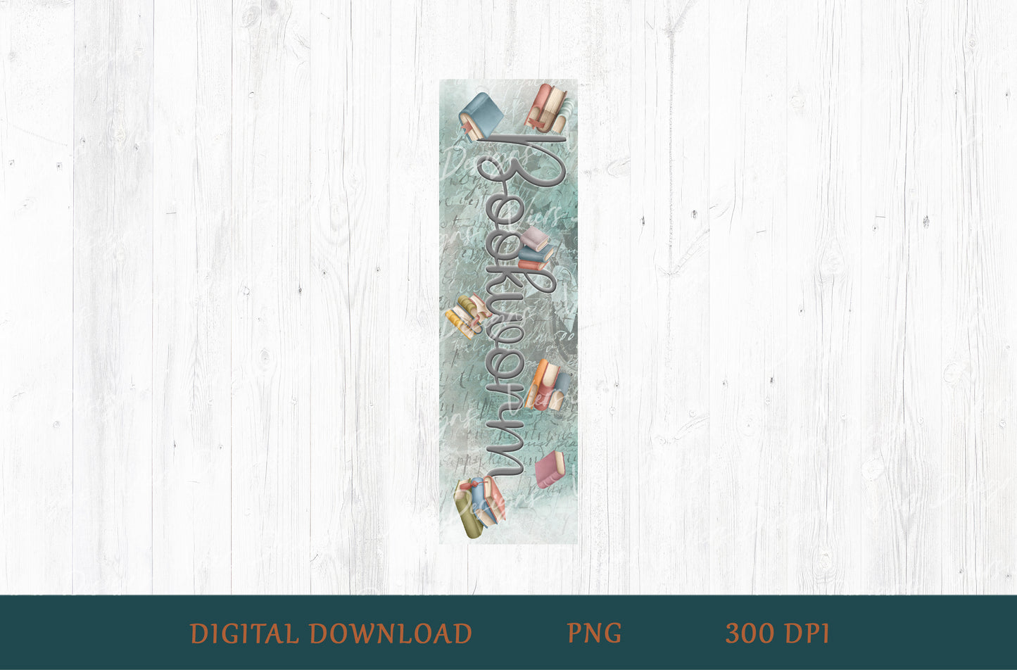 Bookworm Bookmark PNG — Teal