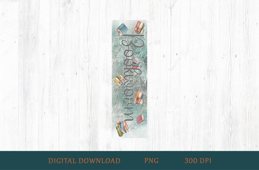 Bookworm Bookmark PNG — Teal