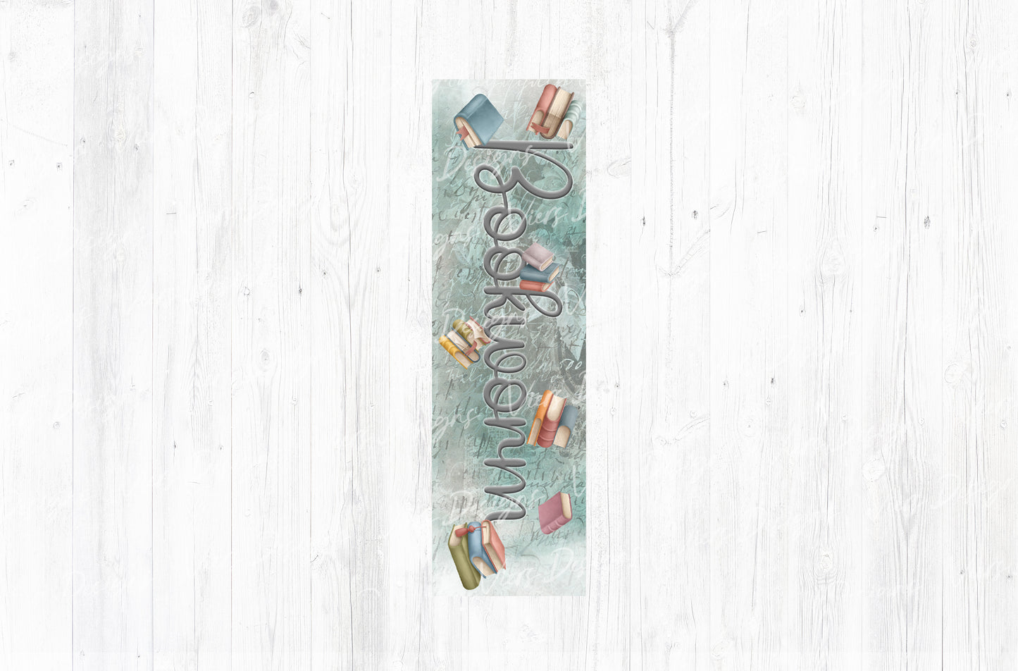Bookworm Bookmark PNG — Teal