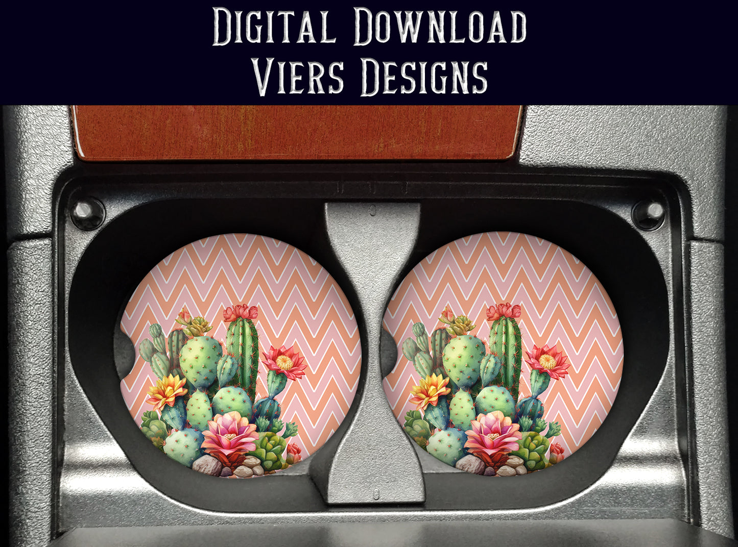 Cactus Car Coaster PNG – Watercolor Succulent Car Coaster Design