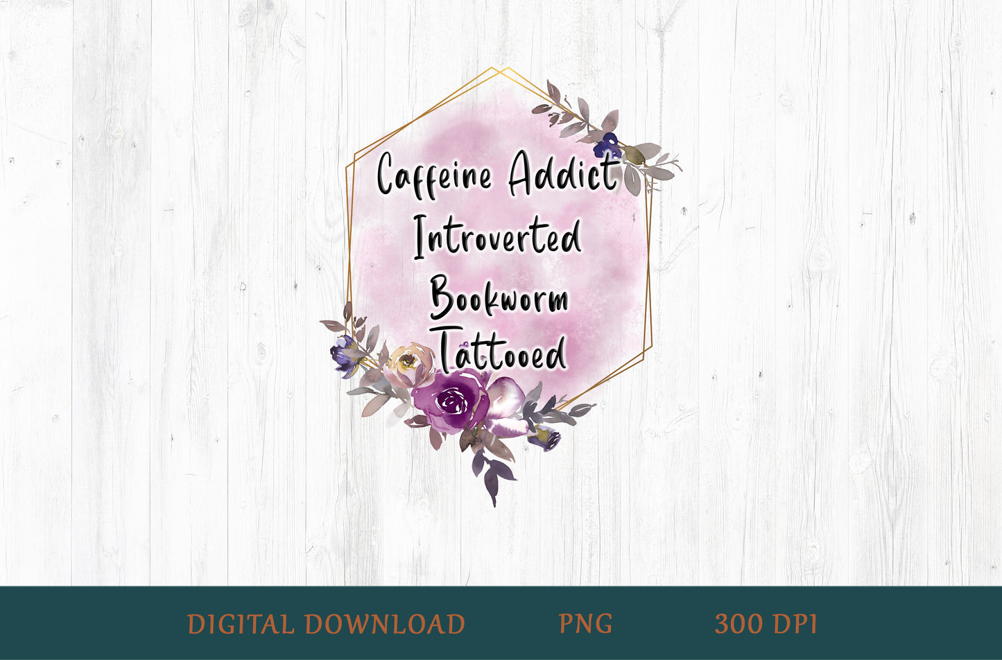 Caffeine Addict Introverted Bookworm Tattooed PNG – Book Lover Design