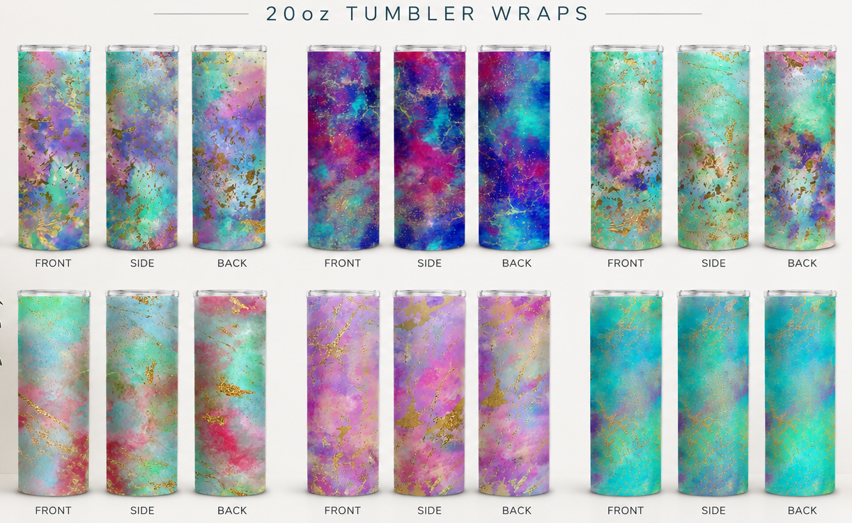 Opal Geode Tumbler Wrap Bundle PNG – 6 Iridescent 20oz Skinny Designs