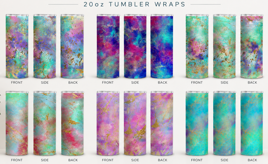 Opal Geode Tumbler Wrap Bundle PNG – 6 Iridescent 20oz Skinny Designs