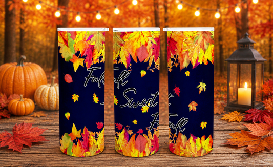 Fall Sweet Fall Tumbler Wrap PNG – 20oz Skinny Autumn Design (Navy)