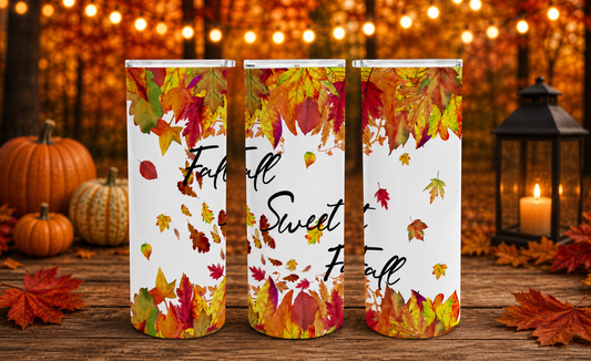 Fall Sweet Fall Tumbler Wrap PNG – 20oz Skinny Autumn Design (White)