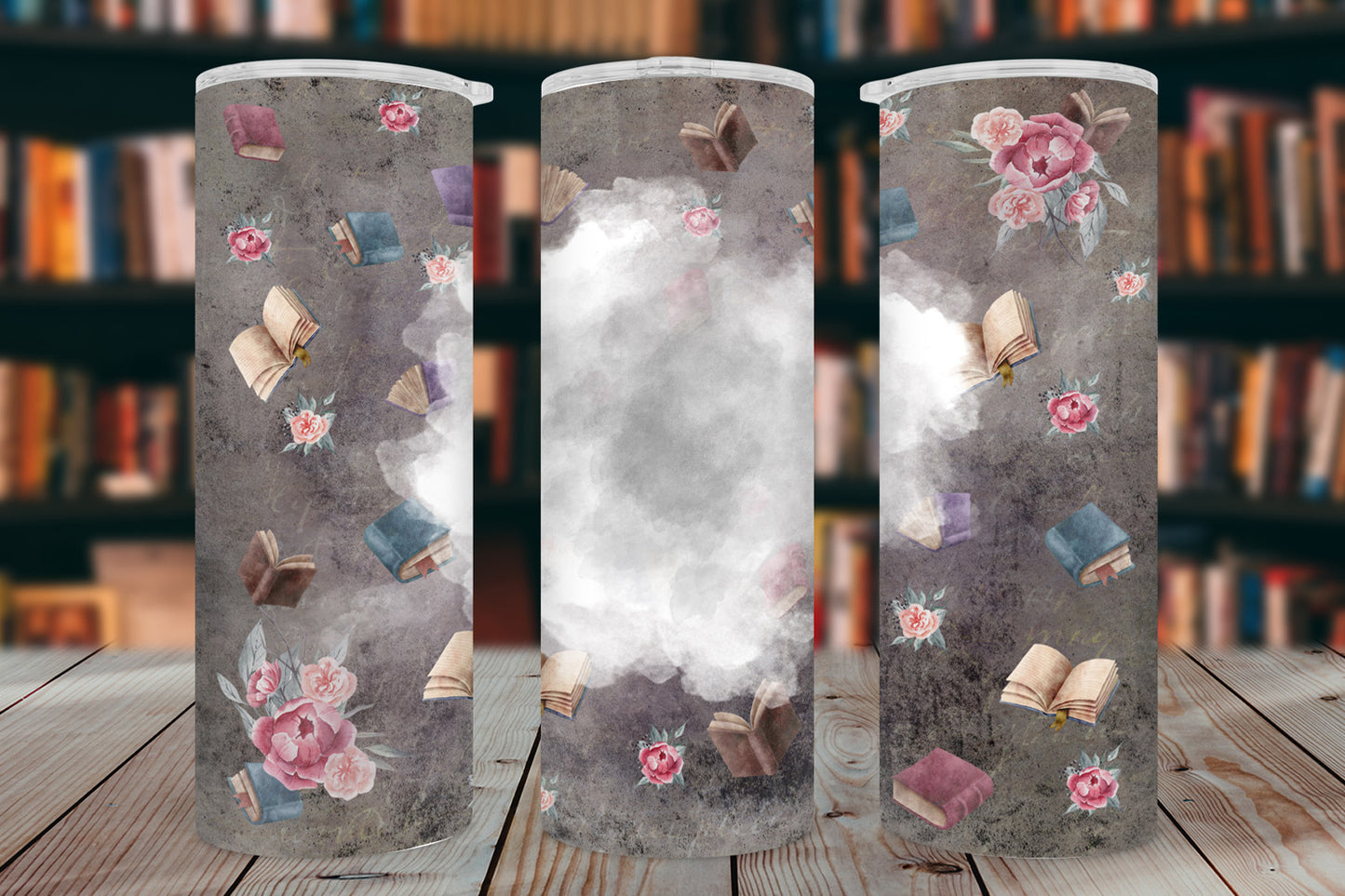 Dark Books Tumbler Wrap PNG – 20oz Skinny Bookish Add Your Name Design