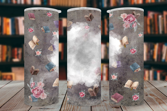 Dark Books Tumbler Wrap PNG – 20oz Skinny Bookish Add Your Name Design