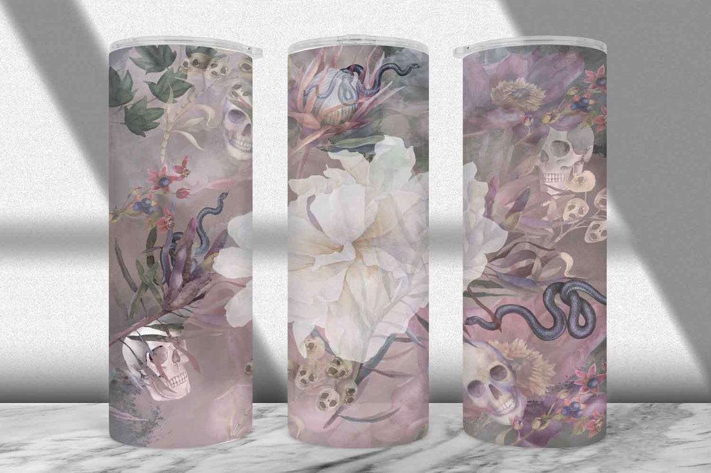 Dark Flowers Tumbler Wrap PNG – Gothic Boho Floral Design (20oz & 30oz)