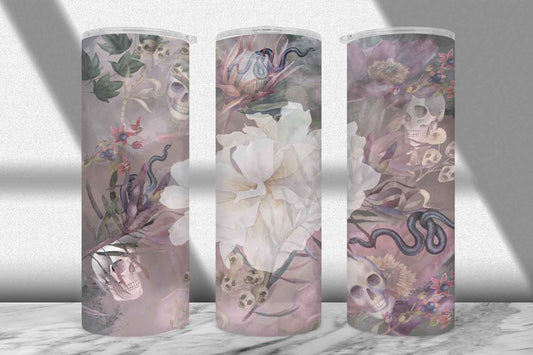 Dark Flowers Tumbler Wrap PNG – Gothic Boho Floral Design (20oz & 30oz)