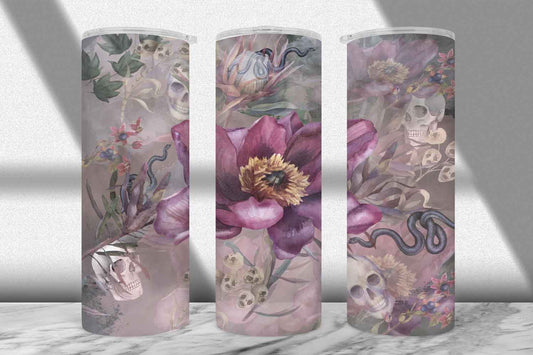 Dark Flowers Tumbler Wrap PNG – Gothic Boho Floral Design (Plum Bloom) (20oz & 30oz)