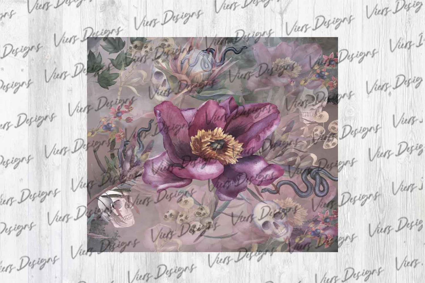 Dark Flowers Tumbler Wrap PNG – Gothic Boho Floral Design (Plum Bloom) (20oz & 30oz)