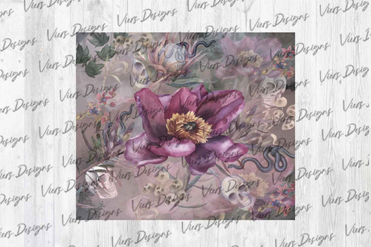 Dark Flowers Tumbler Wrap PNG – Gothic Boho Floral Design (Plum Bloom) (20oz & 30oz)
