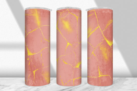 Distressed Pink & Gold Tumbler Wrap PNG — Gold Cracks