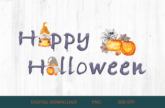 Happy Halloween Gnomes Sublimation PNG — Horizontal