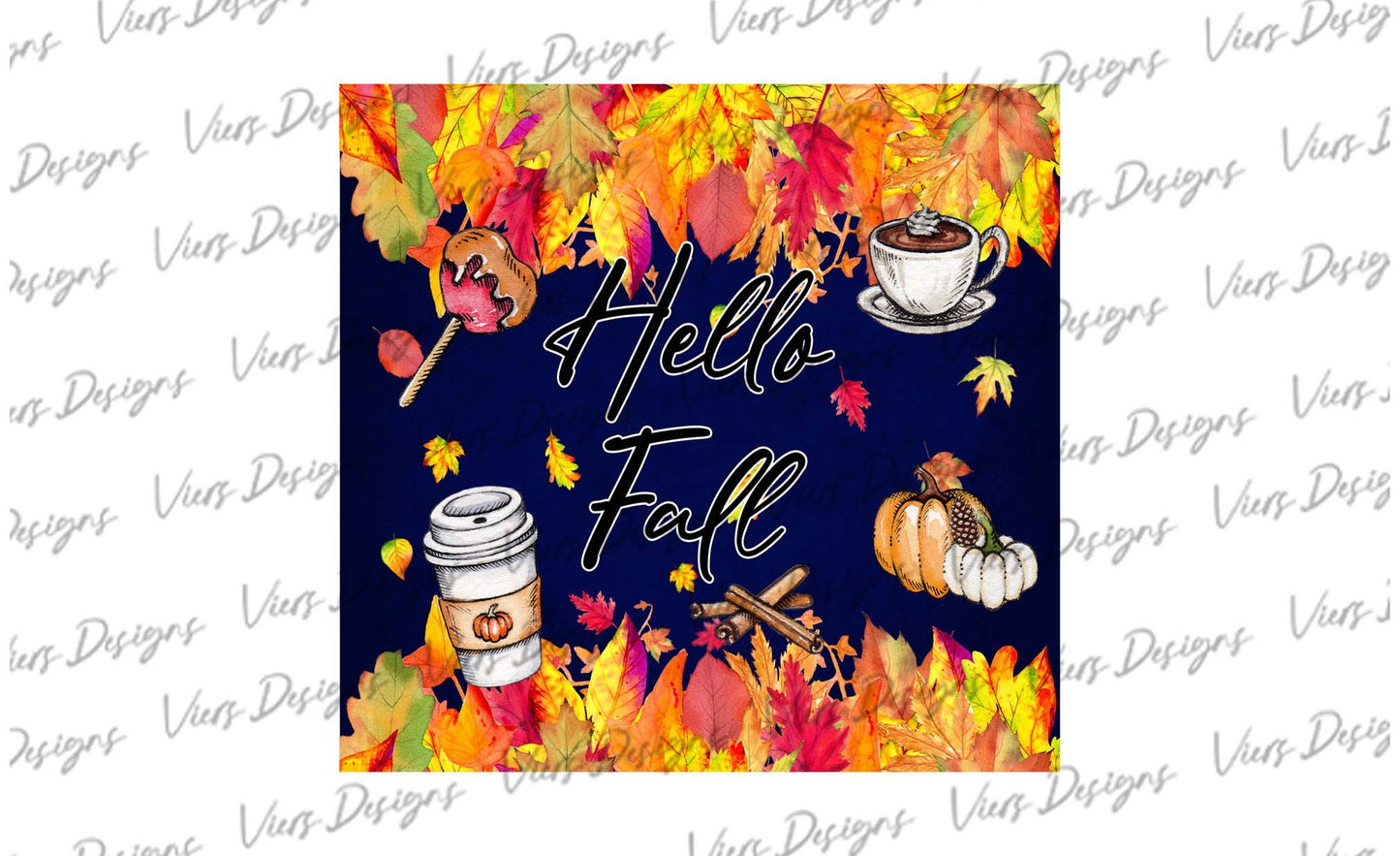 Hello Fall Tumbler Wrap PNG – 20oz Skinny Autumn Design (Navy Background)