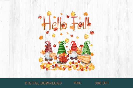 Hello Fall Gnomes Sublimation PNG