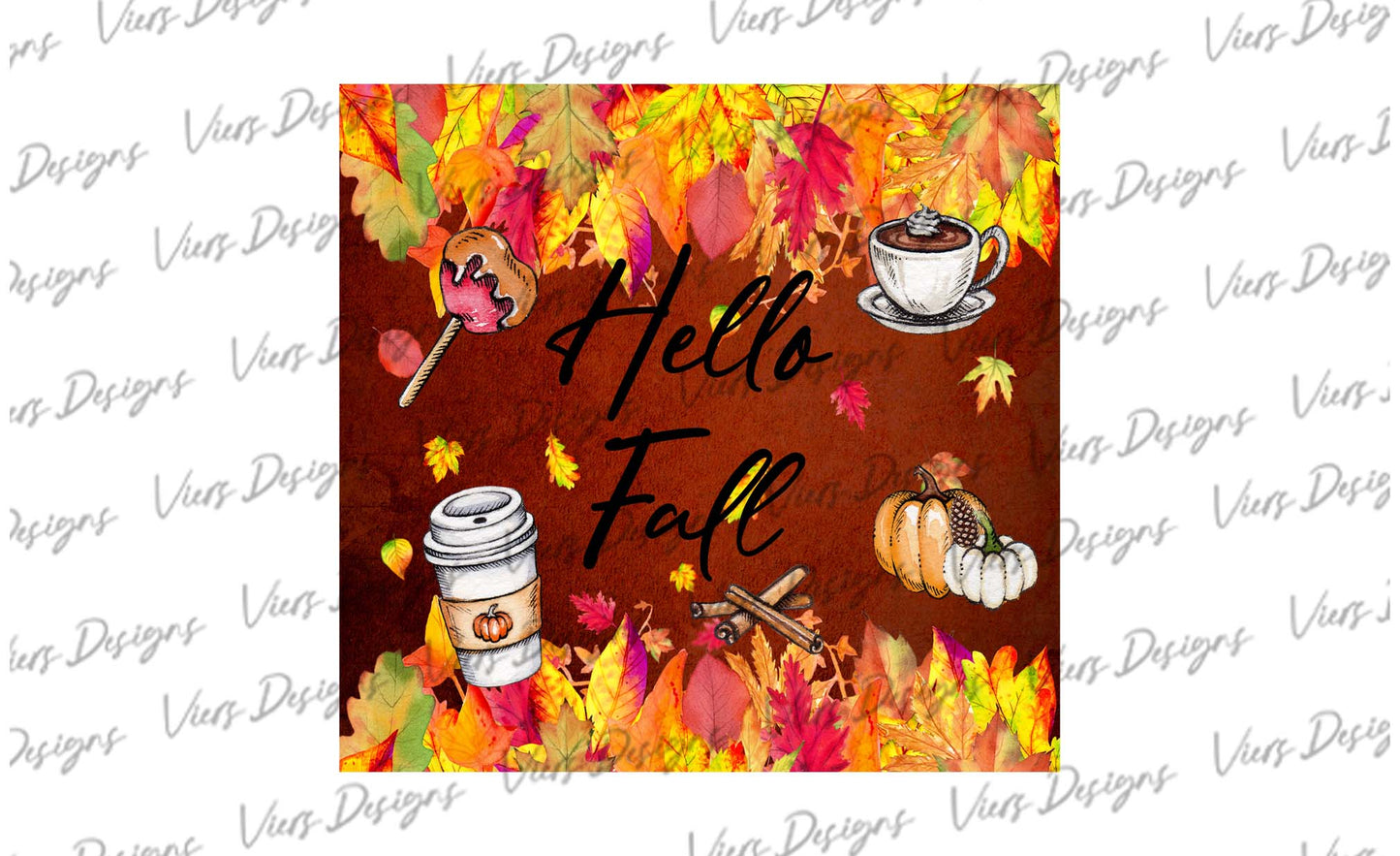 Hello Fall Tumbler Wrap PNG – 20oz Skinny Autumn Design (Rust Background)