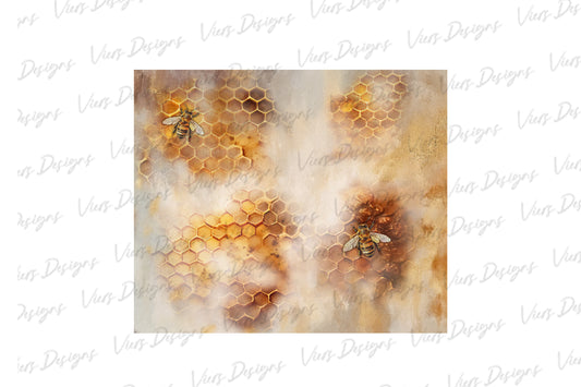 Honeycomb & Bees Tumbler Wrap PNG | Rustic Watercolor Bee Design for 20oz Sublimation