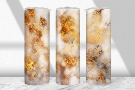 Honeycomb Tumbler Wrap PNG | Rustic Watercolor Honey Design for 20oz Sublimation